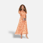 The Athletics Society | Women's Floral Maxi Dress V-Neck Flutter Sleeve Lightweight - 6