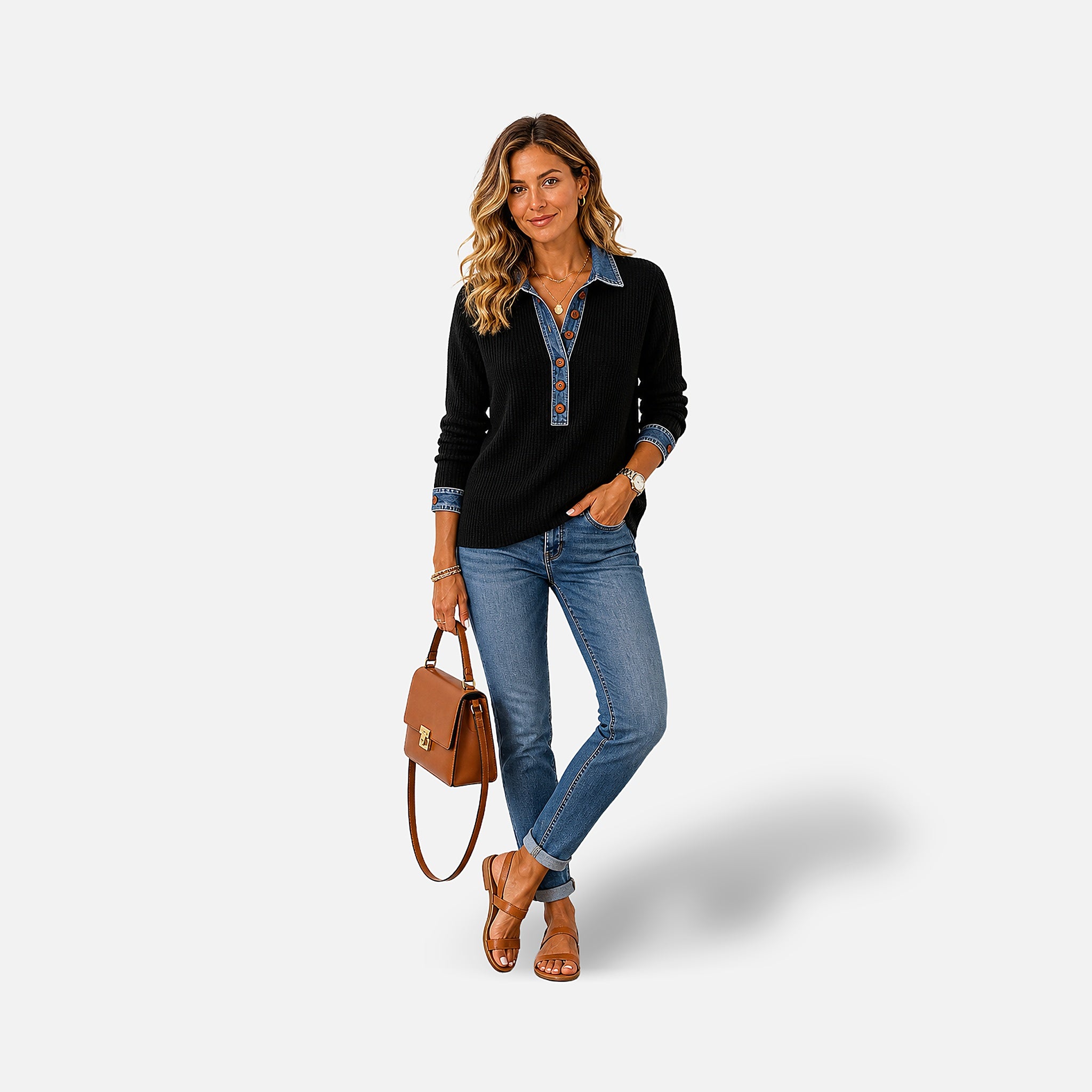The Athletics Society | Relaxed Lapel Patchwork Knit Sweater - 4