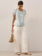 The Athletics Society | Women's Linen Flutter Sleeve Top - 17
