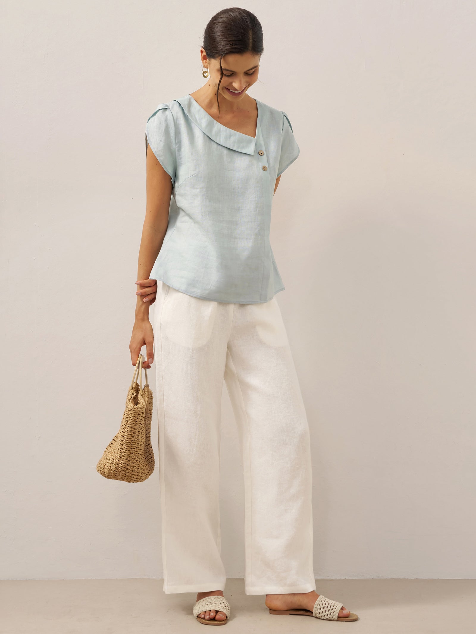The Athletics Society | Women's Linen Flutter Sleeve Top - 17