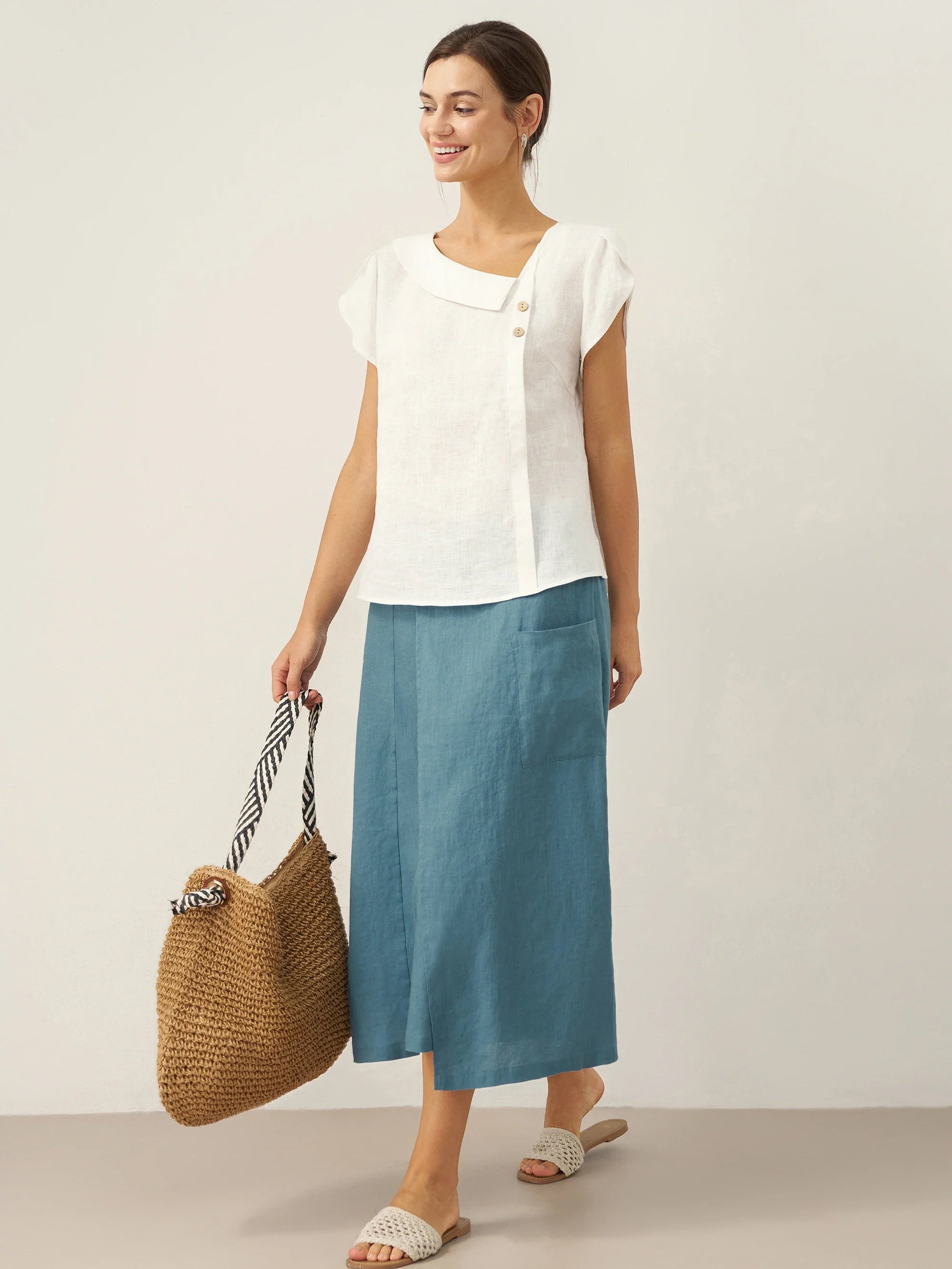 The Athletics Society | Women's Linen Flutter Sleeve Top - 10