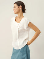 The Athletics Society | Women's Linen Flutter Sleeve Top - 7