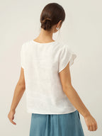The Athletics Society | Women's Linen Flutter Sleeve Top - 5