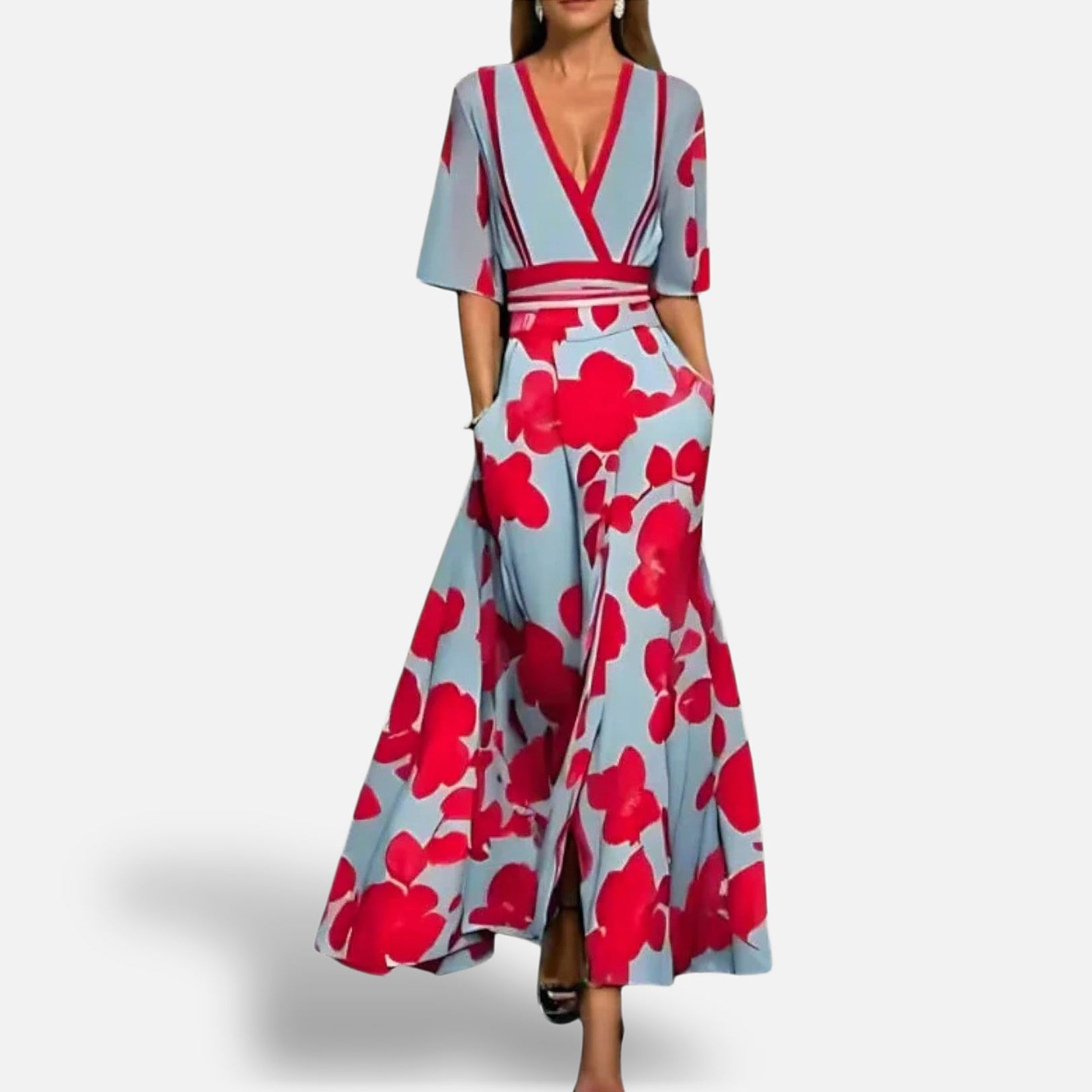 The Athletics Society | Women's Floral Sheath Dress Elegant Sleeves Slim Fit S–3XL - 2