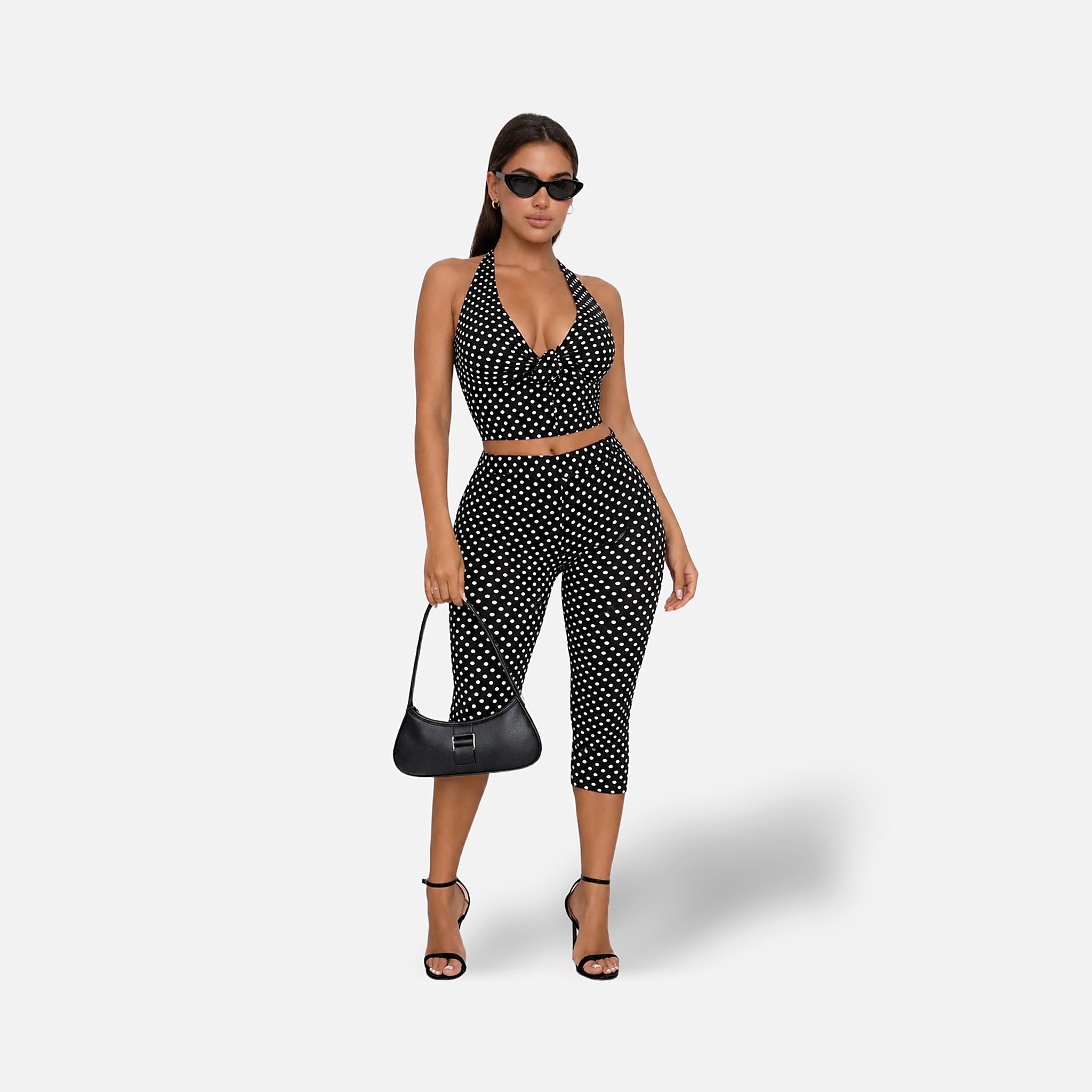 The Athletics Society | Women's Polka Dot Capri Set Halter Top & Capri Trousers Black White - 6