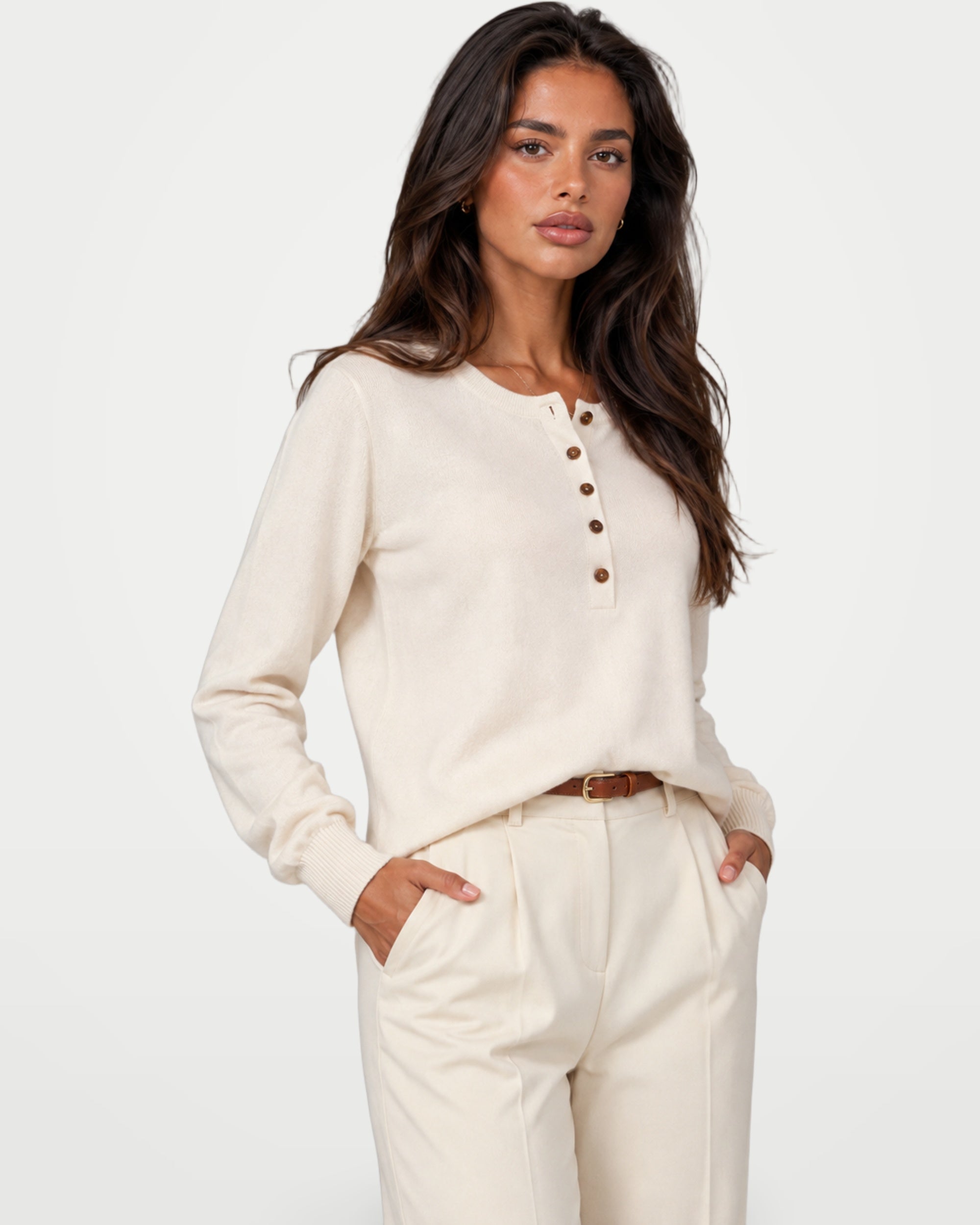 The Athletics Society | Women's Fine Knit Henley Sweater - 8