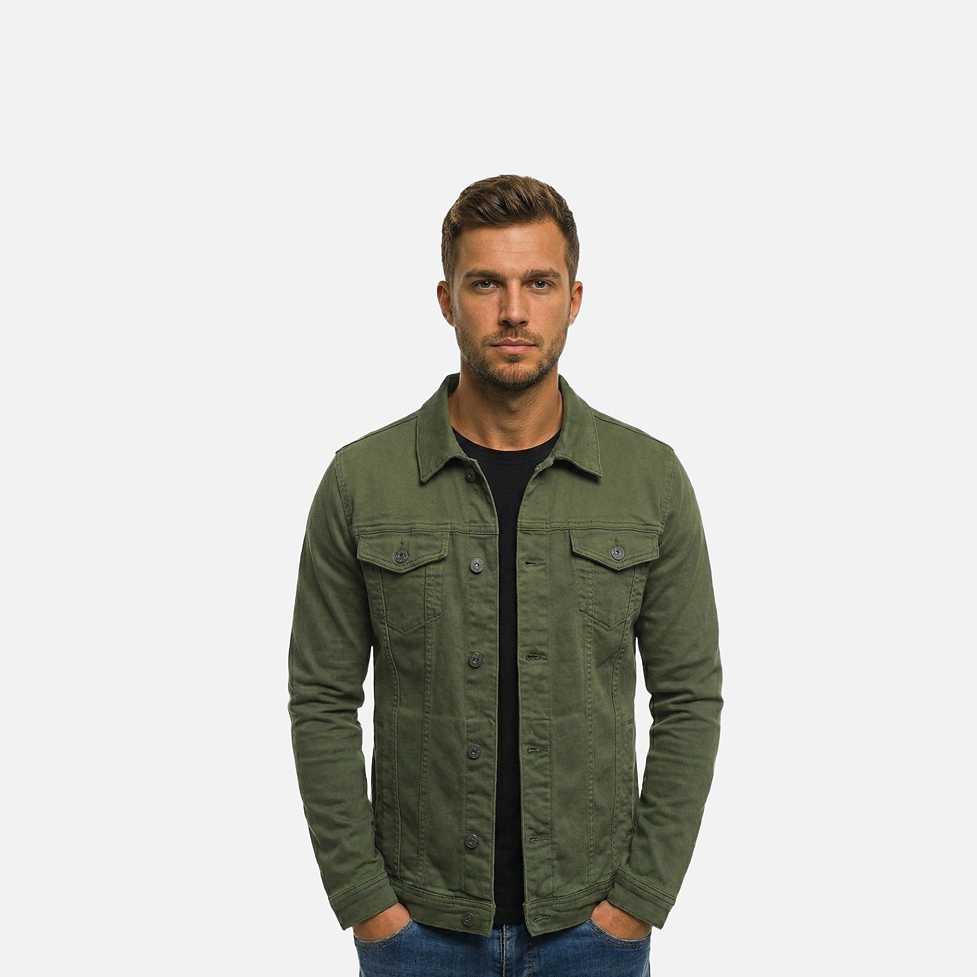 The Athletics Society | Men's Denim Jacket Structured Tailored Fit Casual Layering Black Blue - 4