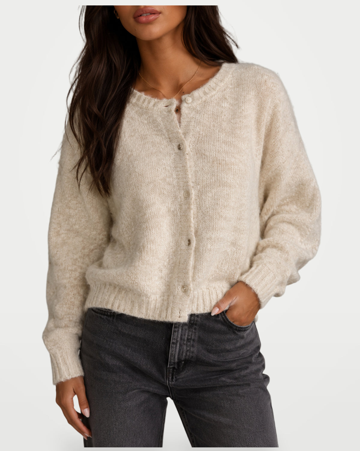 The Athletics Society | Women's Relaxed Fuzzy Knit Cardigan - 11