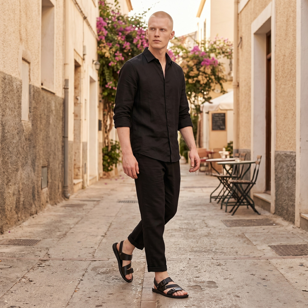 The Athletics Society | Men's Adjustable Leather Strap Sandals - 7