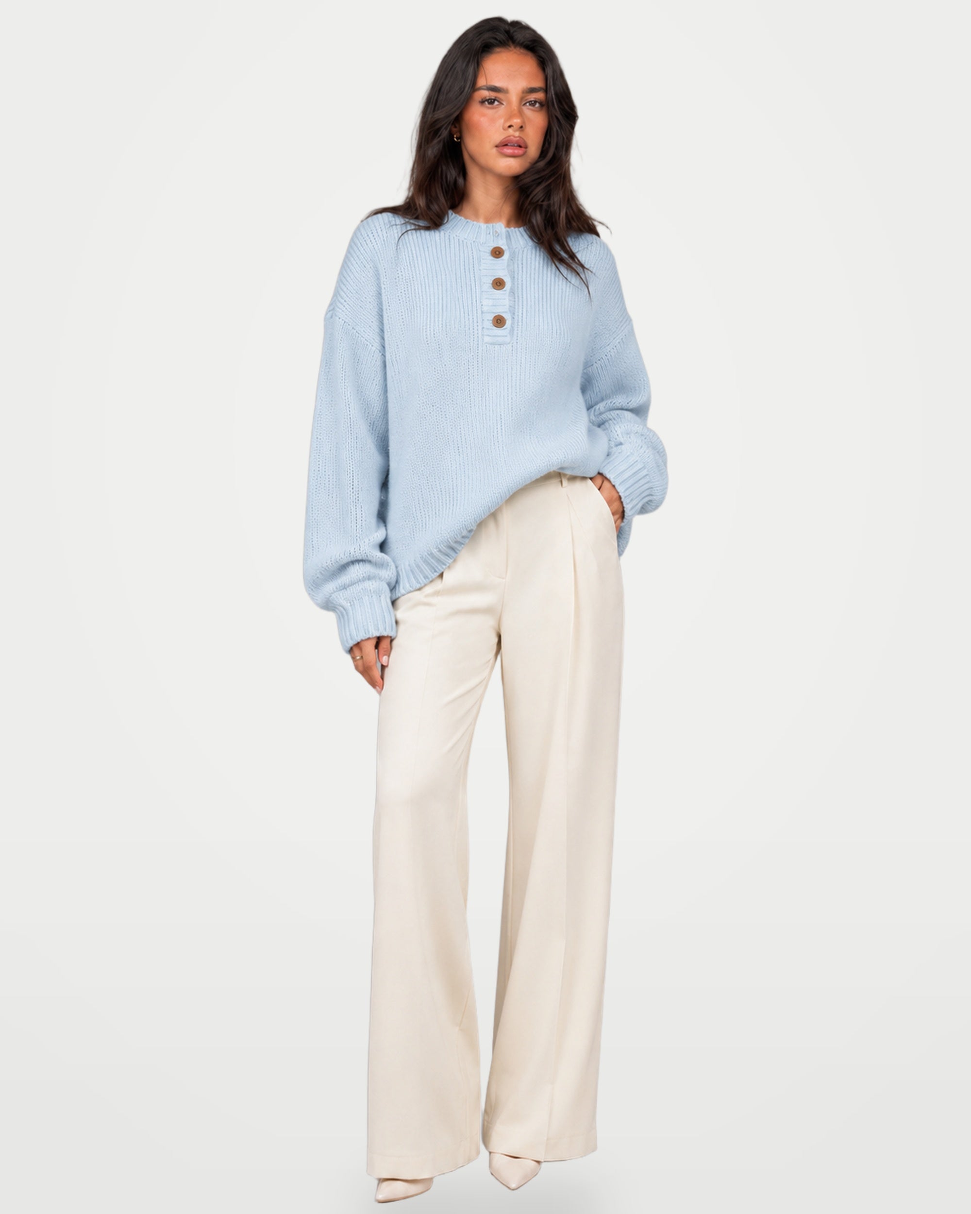 The Athletics Society | Women's Fine Knit Henley Sweater - 13