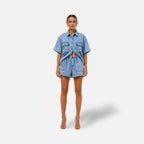 The Athletics Society | Women's Denim Two Piece Set Shirt & High-Waist Shorts Blue - 5