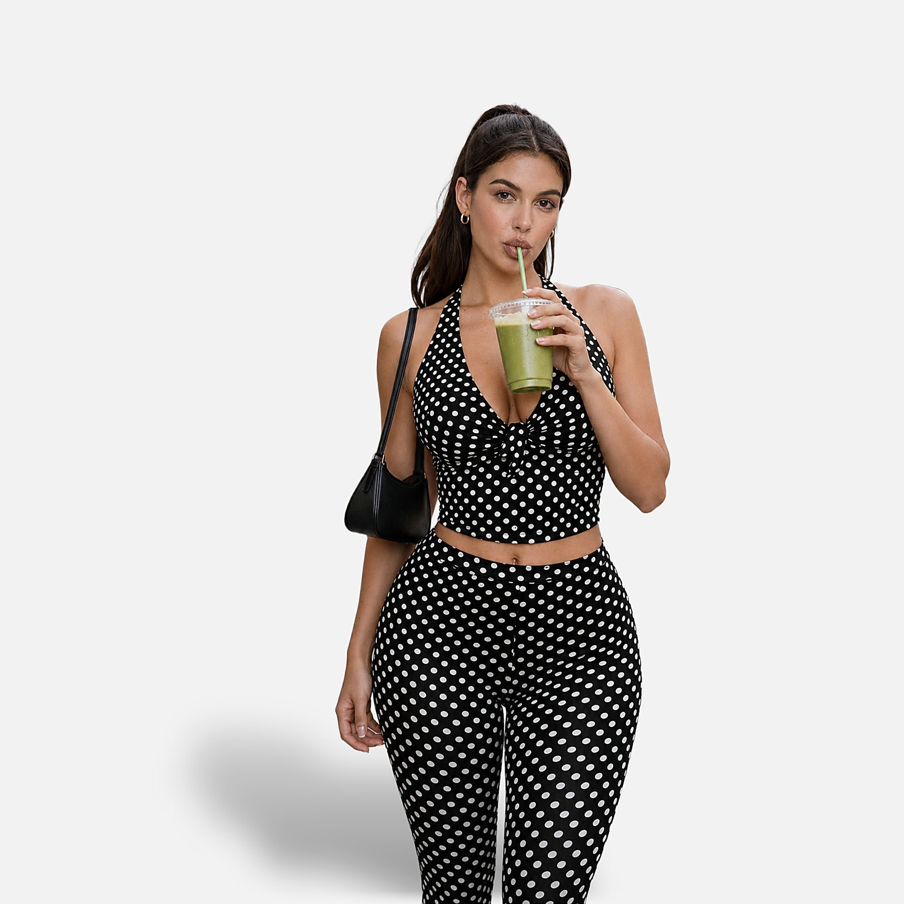 The Athletics Society | Women's Polka Dot Capri Set Halter Top & Capri Trousers Black White - 3