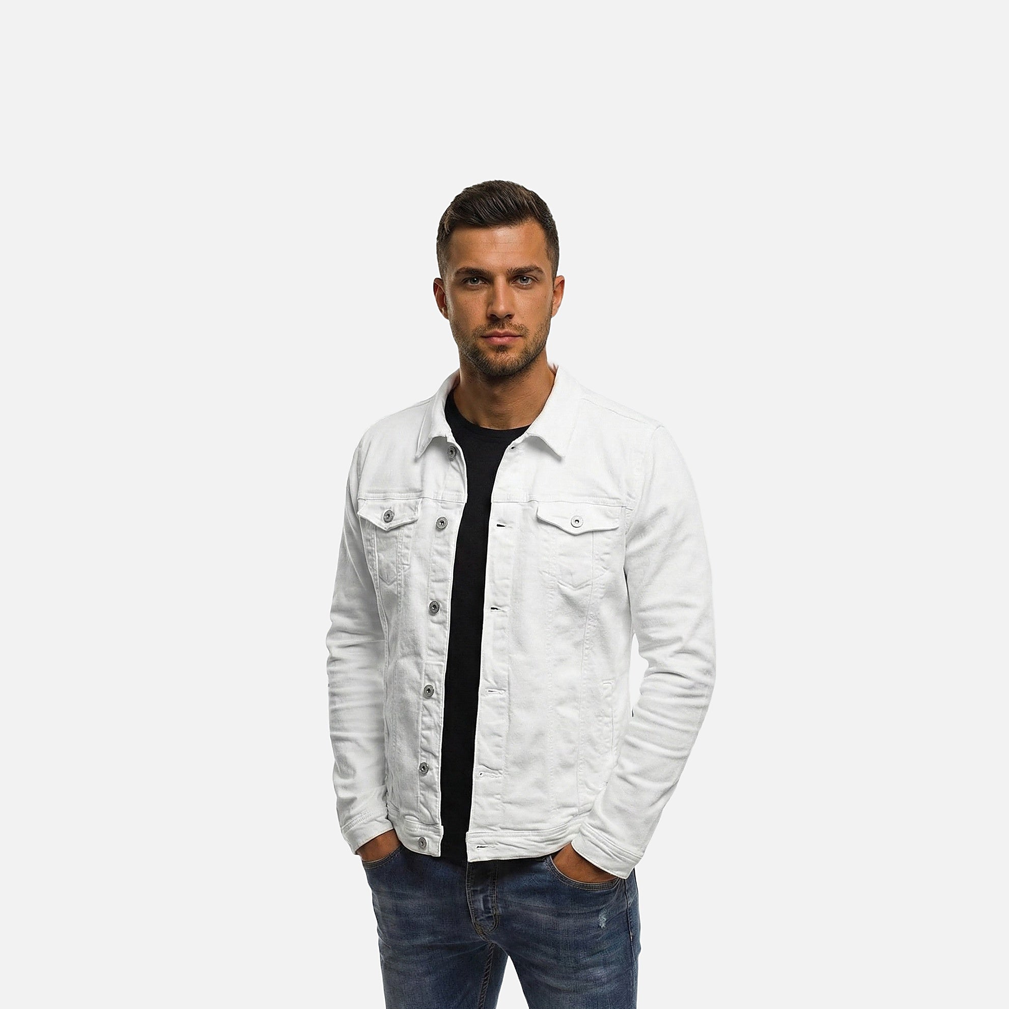 The Athletics Society | Men's Denim Jacket Structured Tailored Fit Casual Layering Black Blue - 3