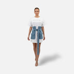 The Athletics Society | Women's White Denim Mini Dress Oversized Fit Belt & Utility Pockets - 1