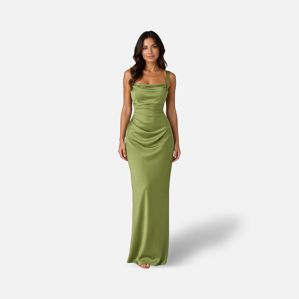 The Athletics Society | Women's Satin Ruched Maxi Dress - 1