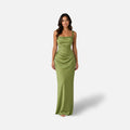 The Athletics Society | Women's Satin Ruched Maxi Dress - 1