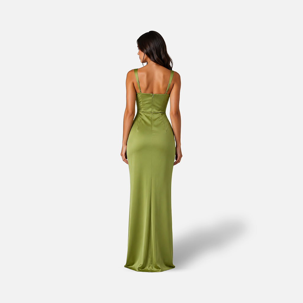 The Athletics Society | Women's Satin Ruched Maxi Dress - 2