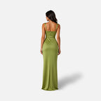The Athletics Society | Women's Satin Ruched Maxi Dress - 2