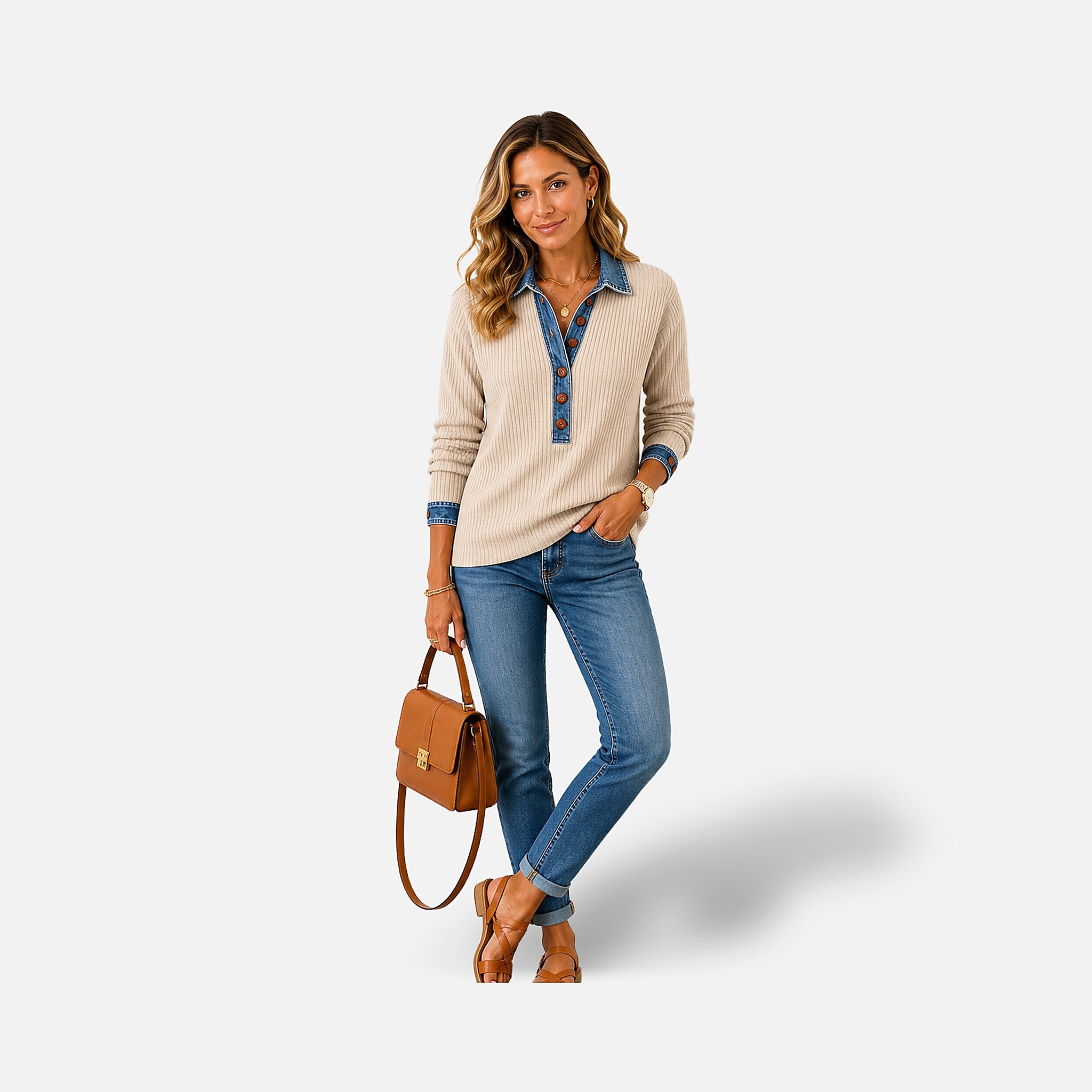 The Athletics Society | Relaxed Lapel Patchwork Knit Sweater - 5