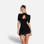 The Athletics Society | Women's Black Lace Mini Dress Bodycon Cut-Out Evening Wear - 1
