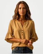 The Athletics Society | Women's Relaxed Ruffle Sleeve Blouse - 6