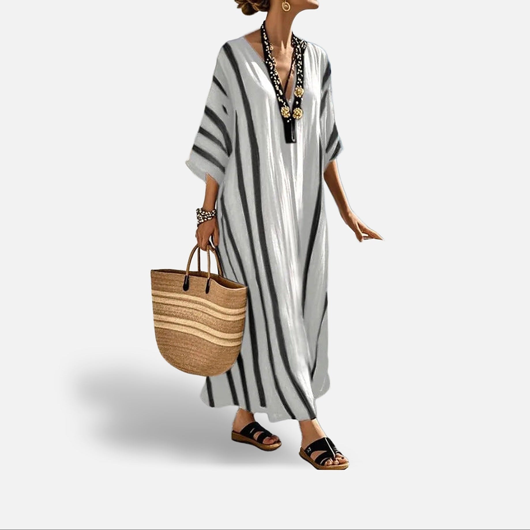 The Athletics Society | Women's Striped Kaftan Maxi Dress - 5
