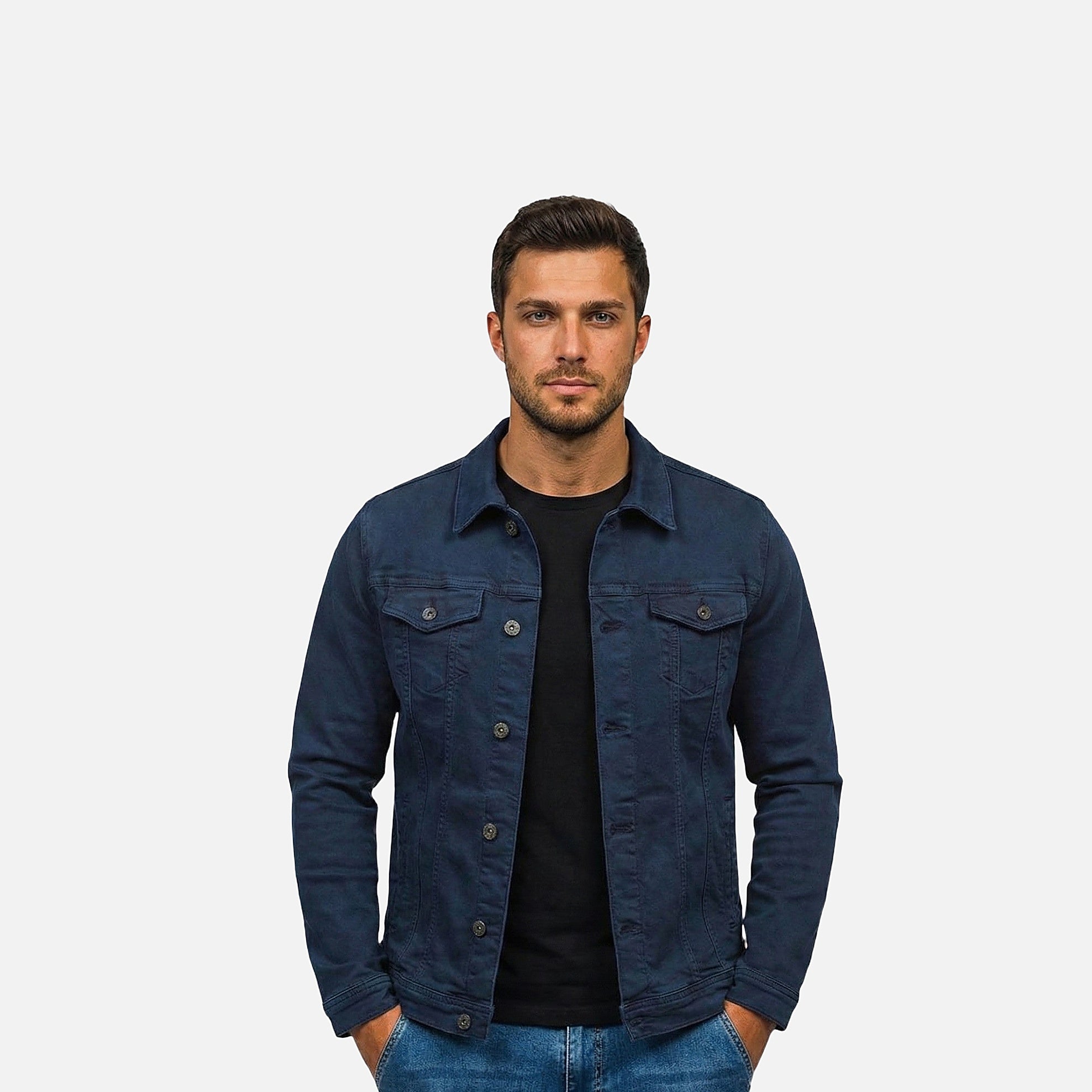 The Athletics Society | Men's Denim Jacket Structured Tailored Fit Casual Layering Black Blue - 6