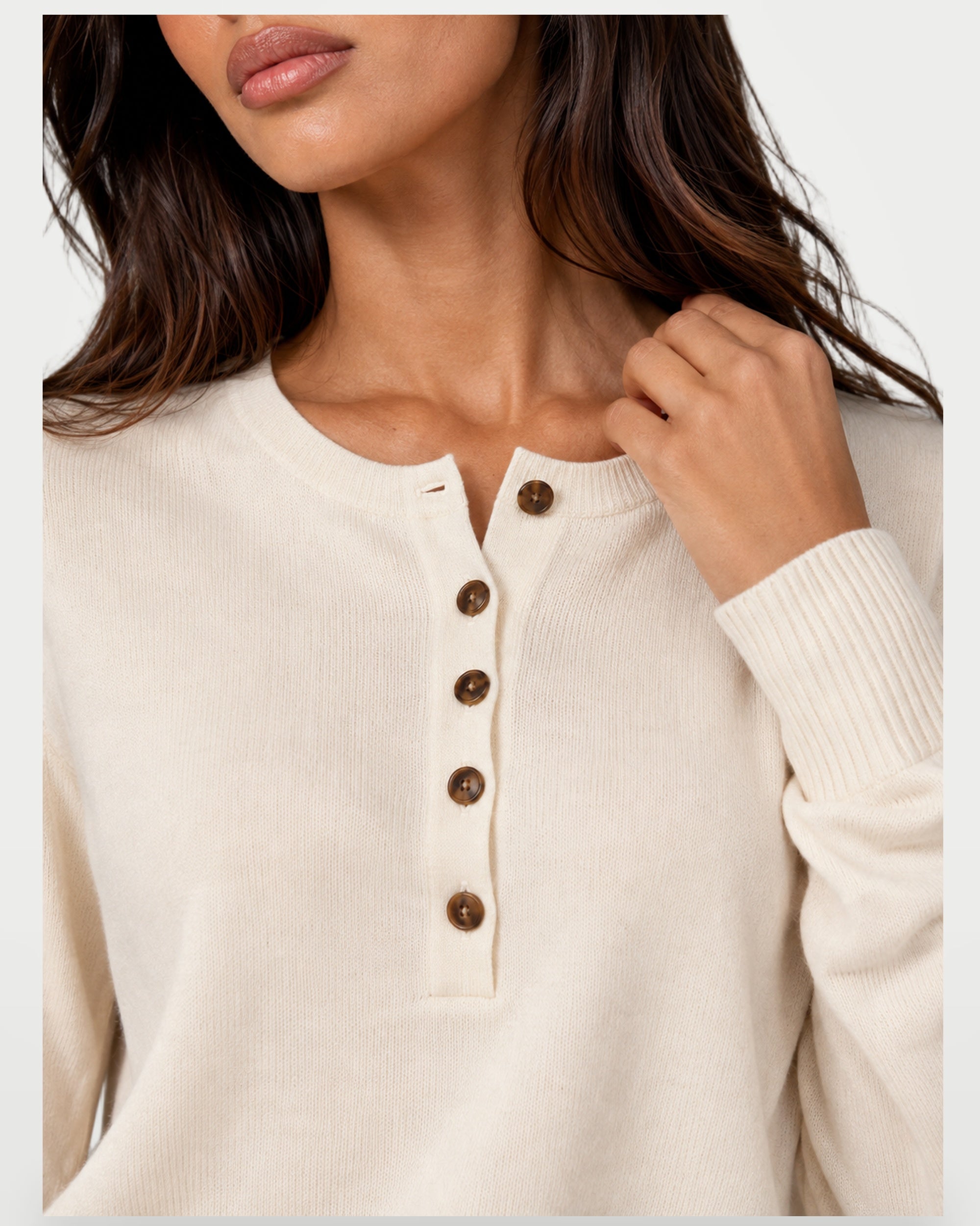 The Athletics Society | Women's Fine Knit Henley Sweater - 2
