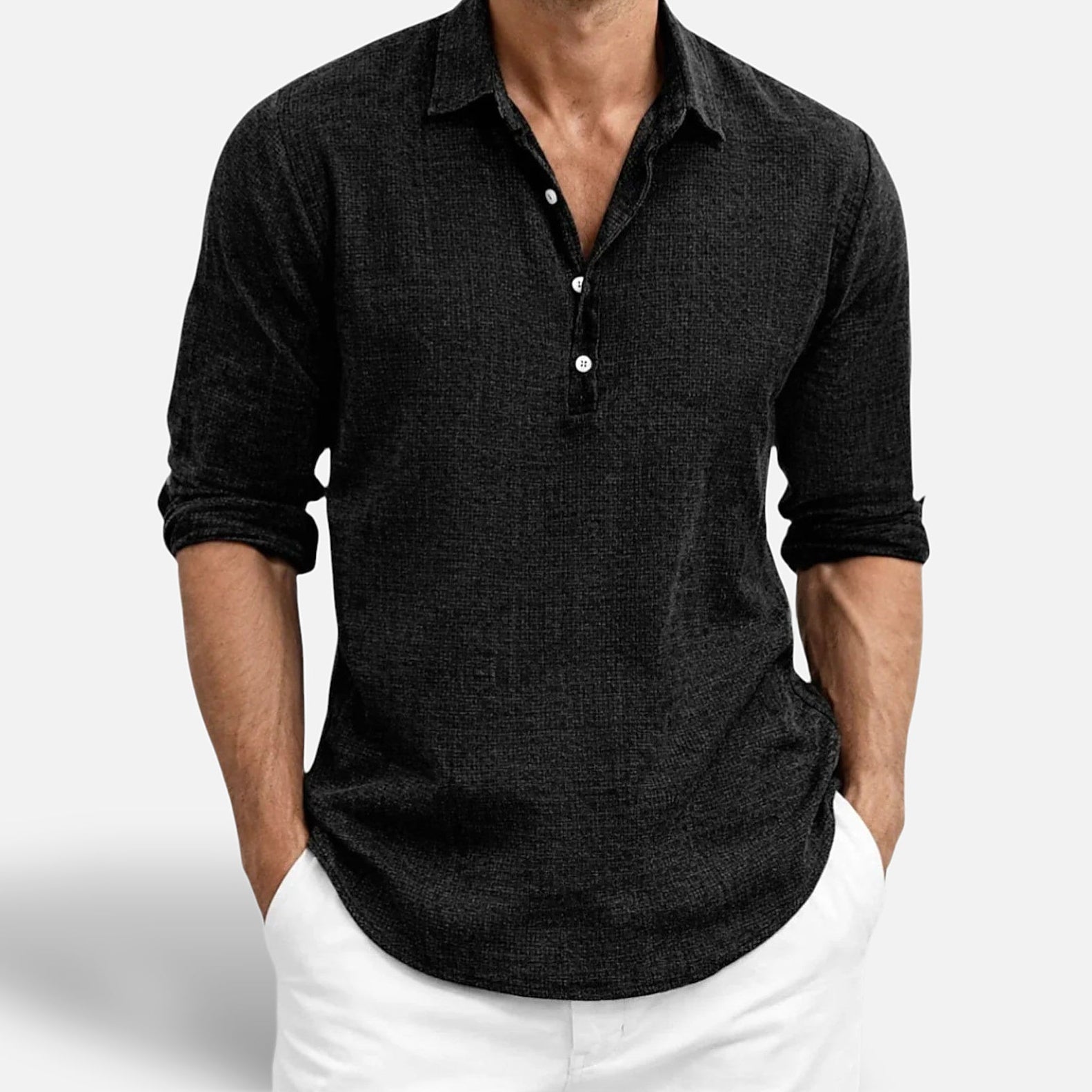 The Athletics Society | Men's Relaxed Linen Henley Shirt - 5