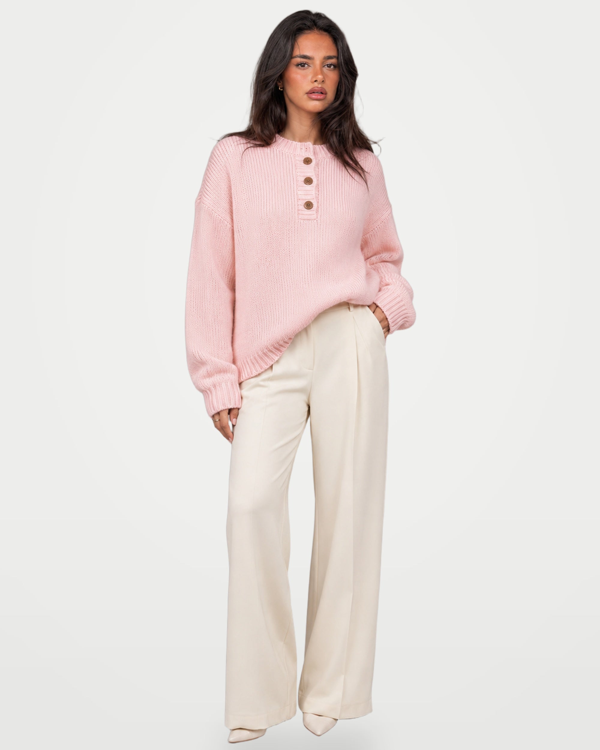 The Athletics Society | Women's Fine Knit Henley Sweater - 11