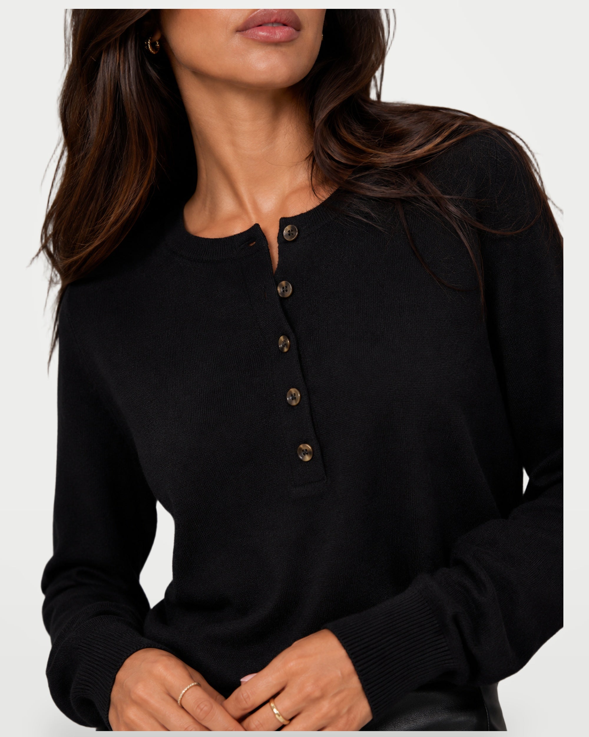 The Athletics Society | Women's Fine Knit Henley Sweater - 9