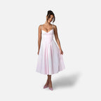 The Athletics Society | Women's Blush Pink Corset Midi Dress A-Line Structured Bodice - 5