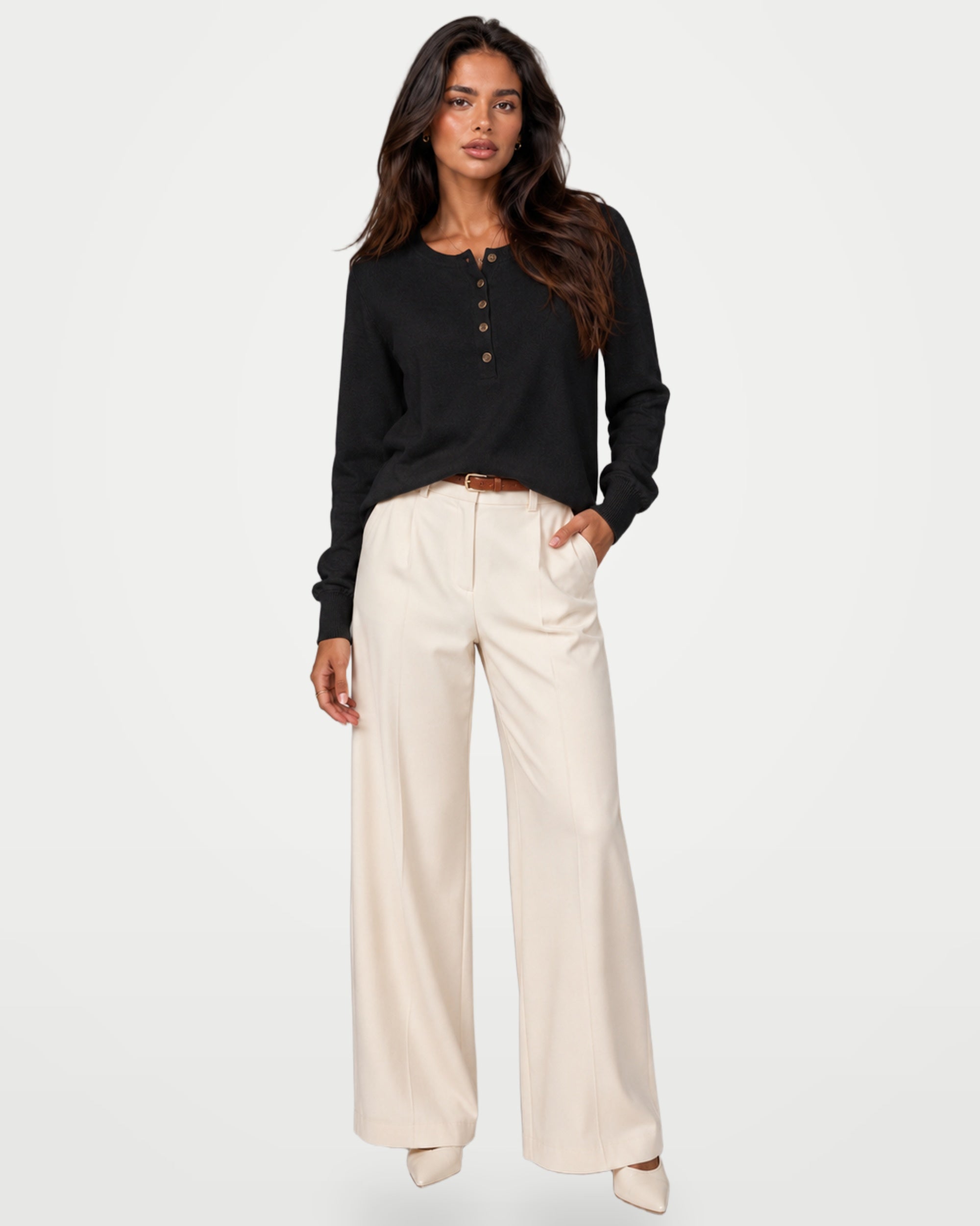 The Athletics Society | Women's Fine Knit Henley Sweater - 10