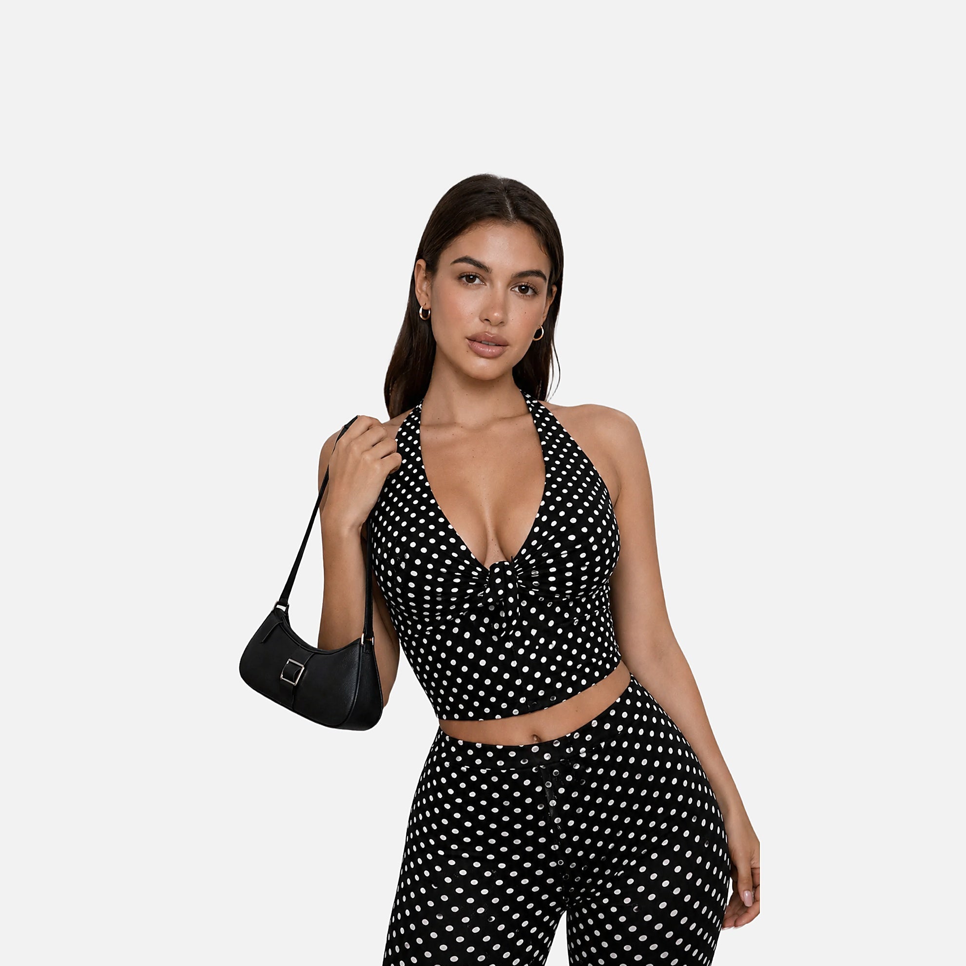 The Athletics Society | Women's Polka Dot Capri Set Halter Top & Capri Trousers Black White - 1