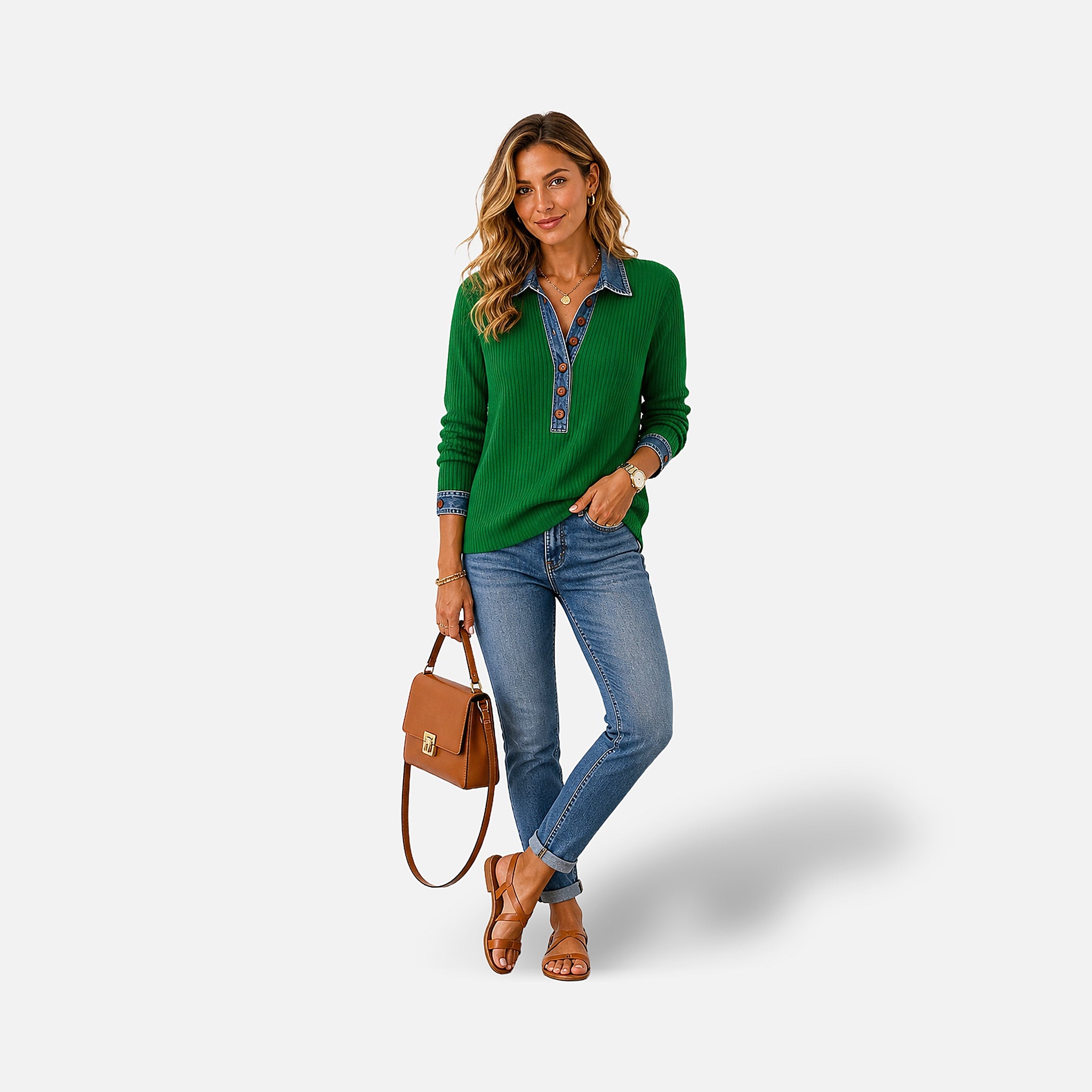 The Athletics Society | Relaxed Lapel Patchwork Knit Sweater - 3