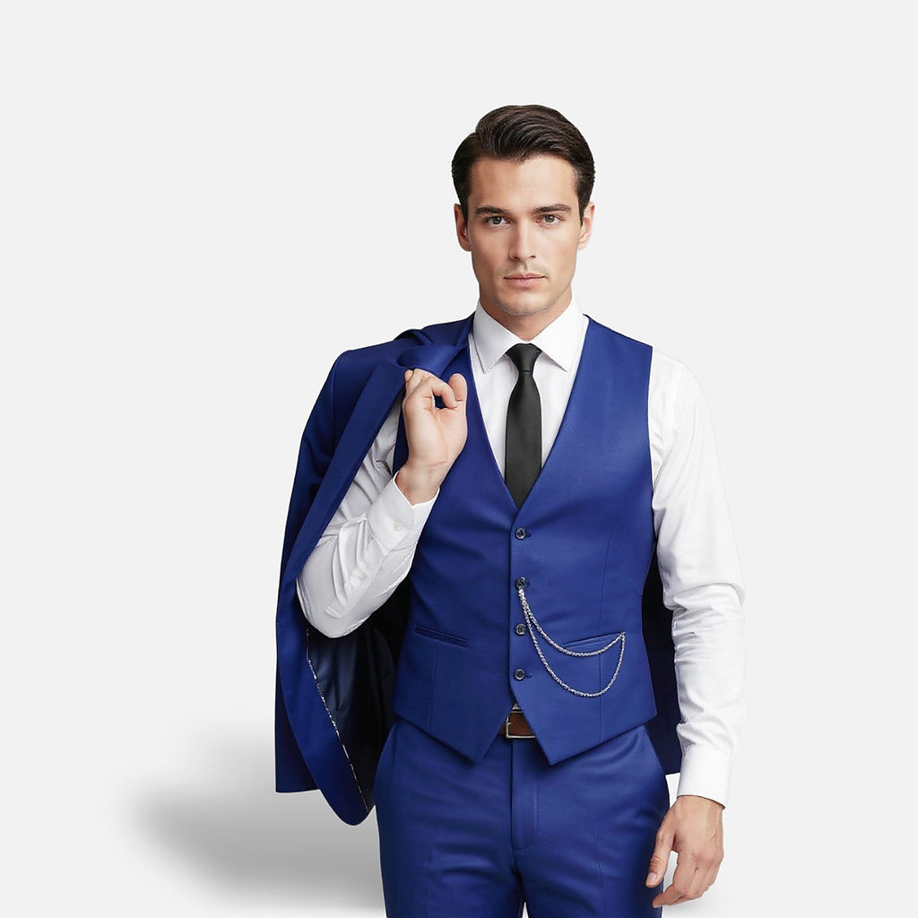 The Athletics Society | Men's 3-Piece Tailored Suit Single Breasted Wedding Formal Blue - 7