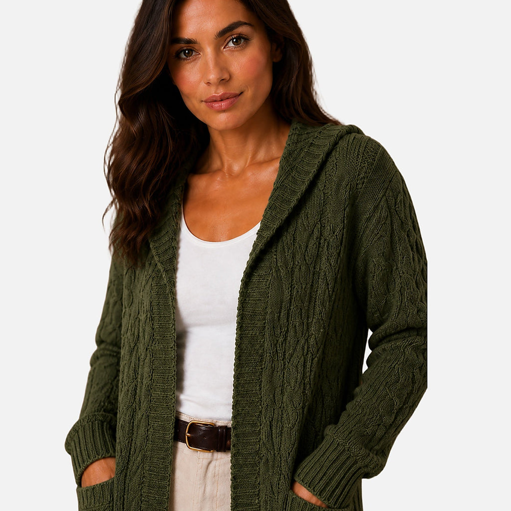 The Athletics Society | Women's Hooded Cable Knit Cardigan - 14
