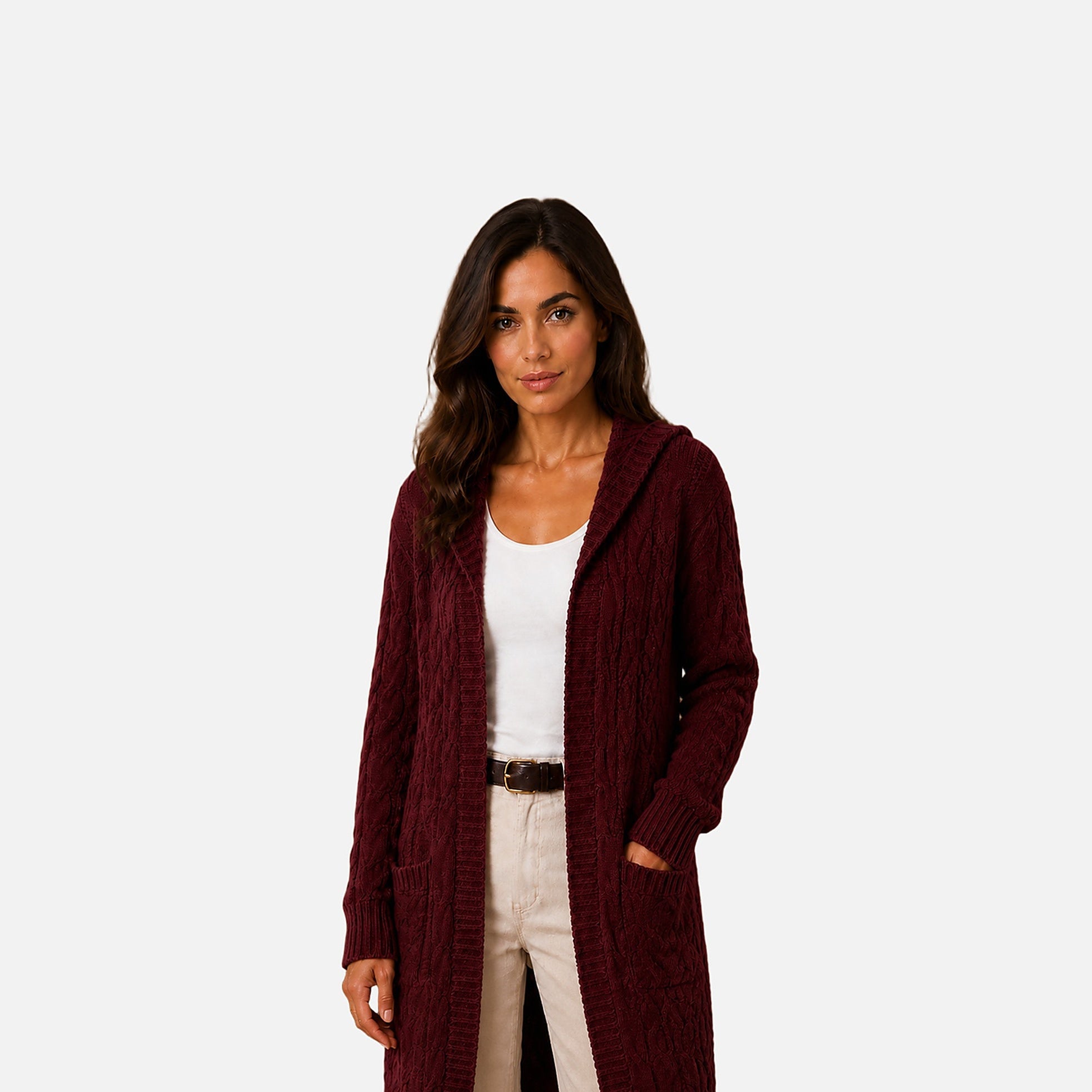 The Athletics Society | Women's Hooded Cable Knit Cardigan - 12