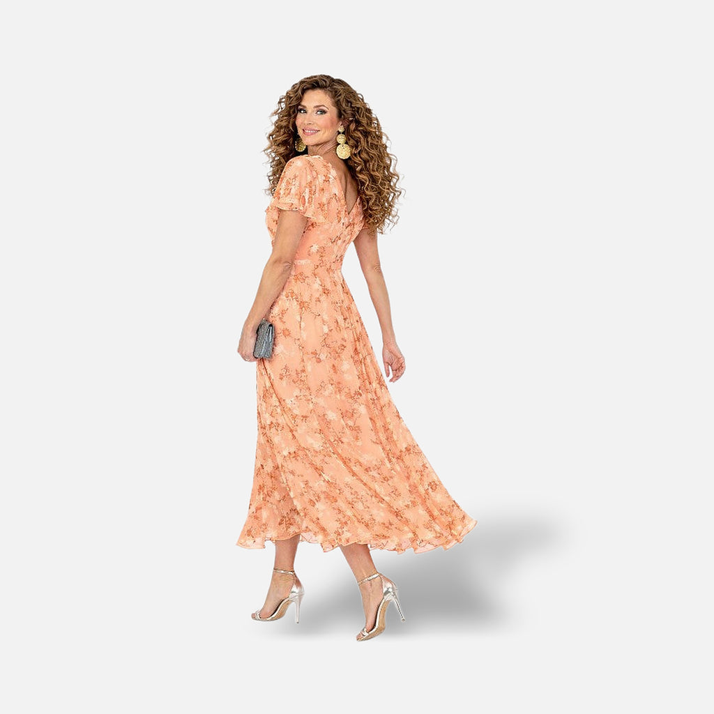 The Athletics Society | Women's Floral Maxi Dress V-Neck Flutter Sleeve Lightweight - 2
