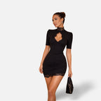 The Athletics Society | Women's Black Lace Mini Dress Bodycon Cut-Out Evening Wear - 8