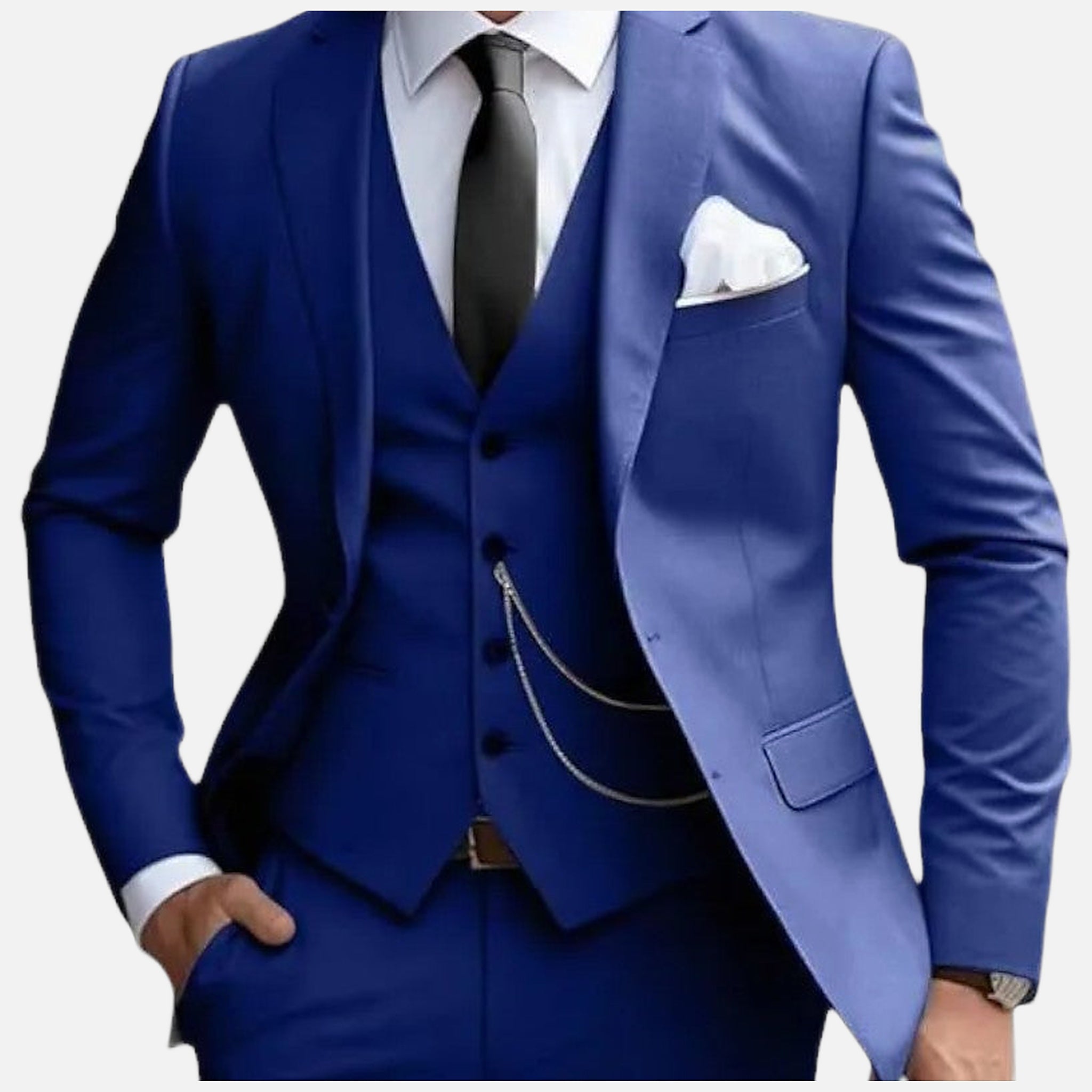 The Athletics Society | Men's 3-Piece Tailored Suit Single Breasted Wedding Formal Blue - 6