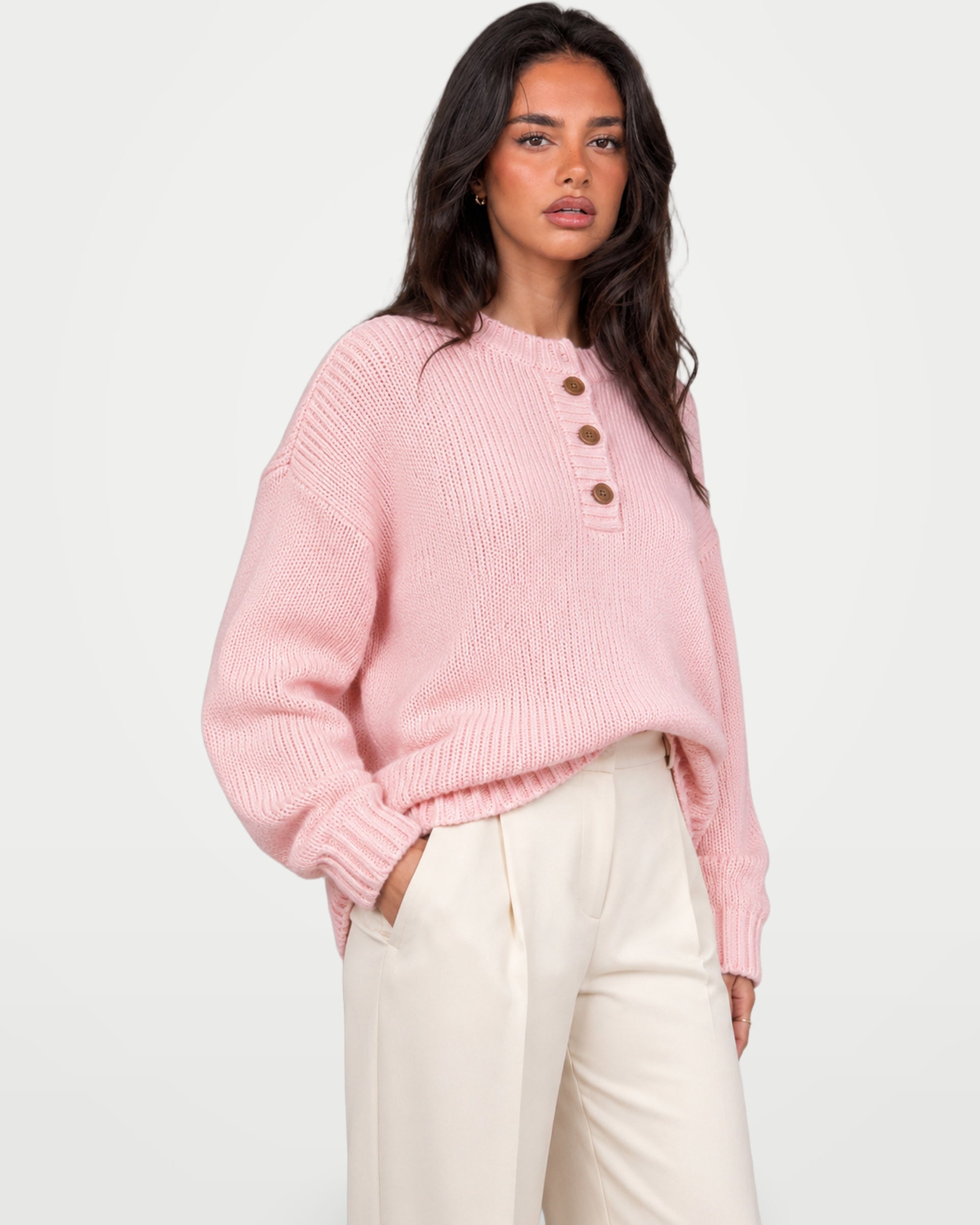 The Athletics Society | Women's Fine Knit Henley Sweater - 12