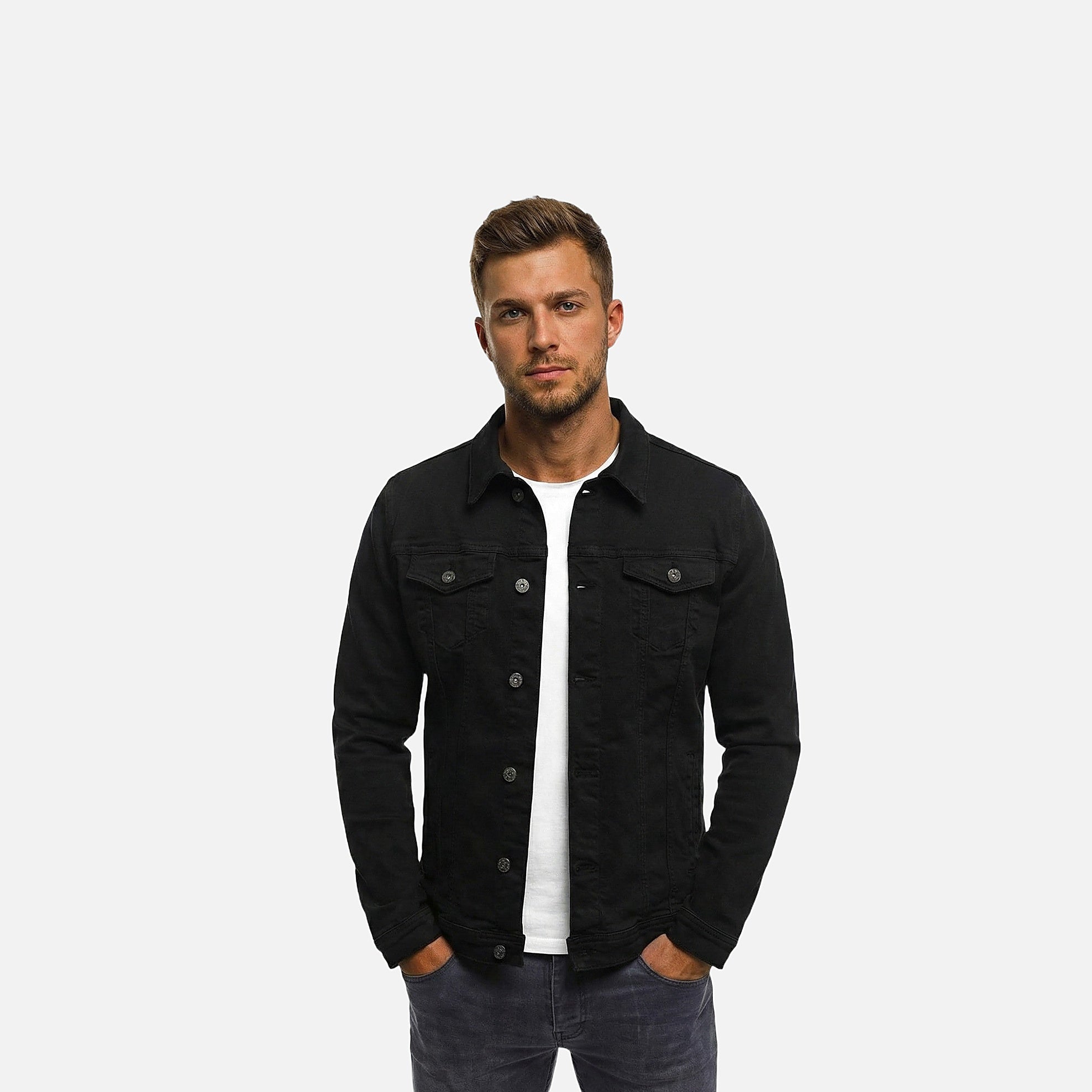The Athletics Society | Men's Denim Jacket Structured Tailored Fit Casual Layering Black Blue - 1