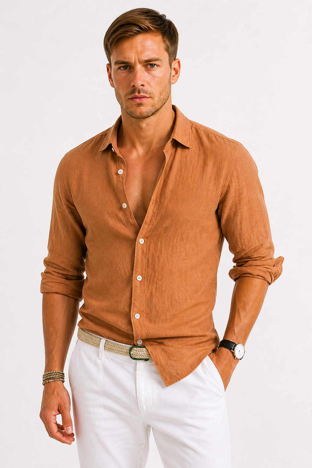 The Athletics Society | Men's Relaxed Linen Button Shirt - 8