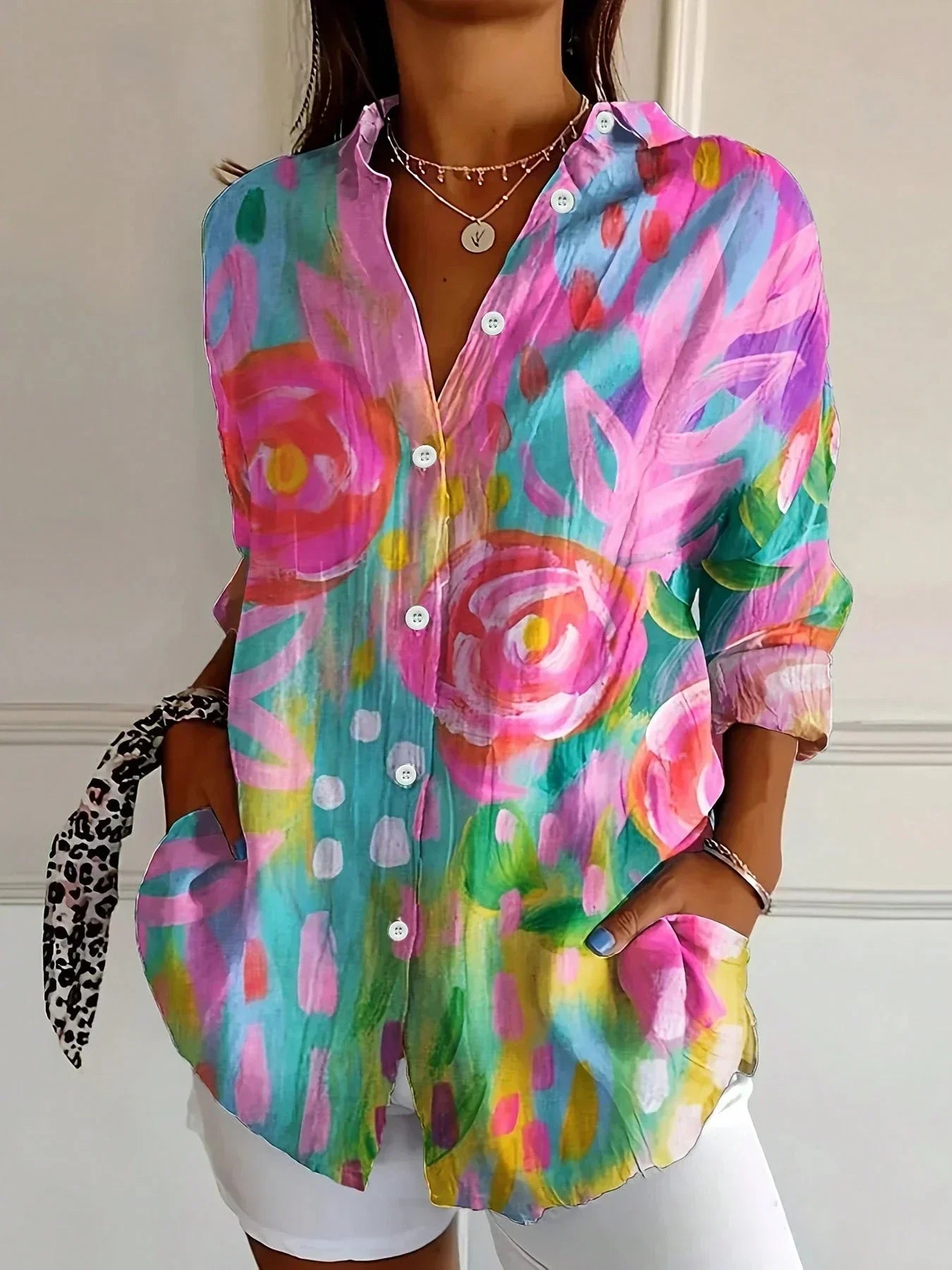 The Athletics Society | Women's Relaxed Floral Button-Up Shirt - 3