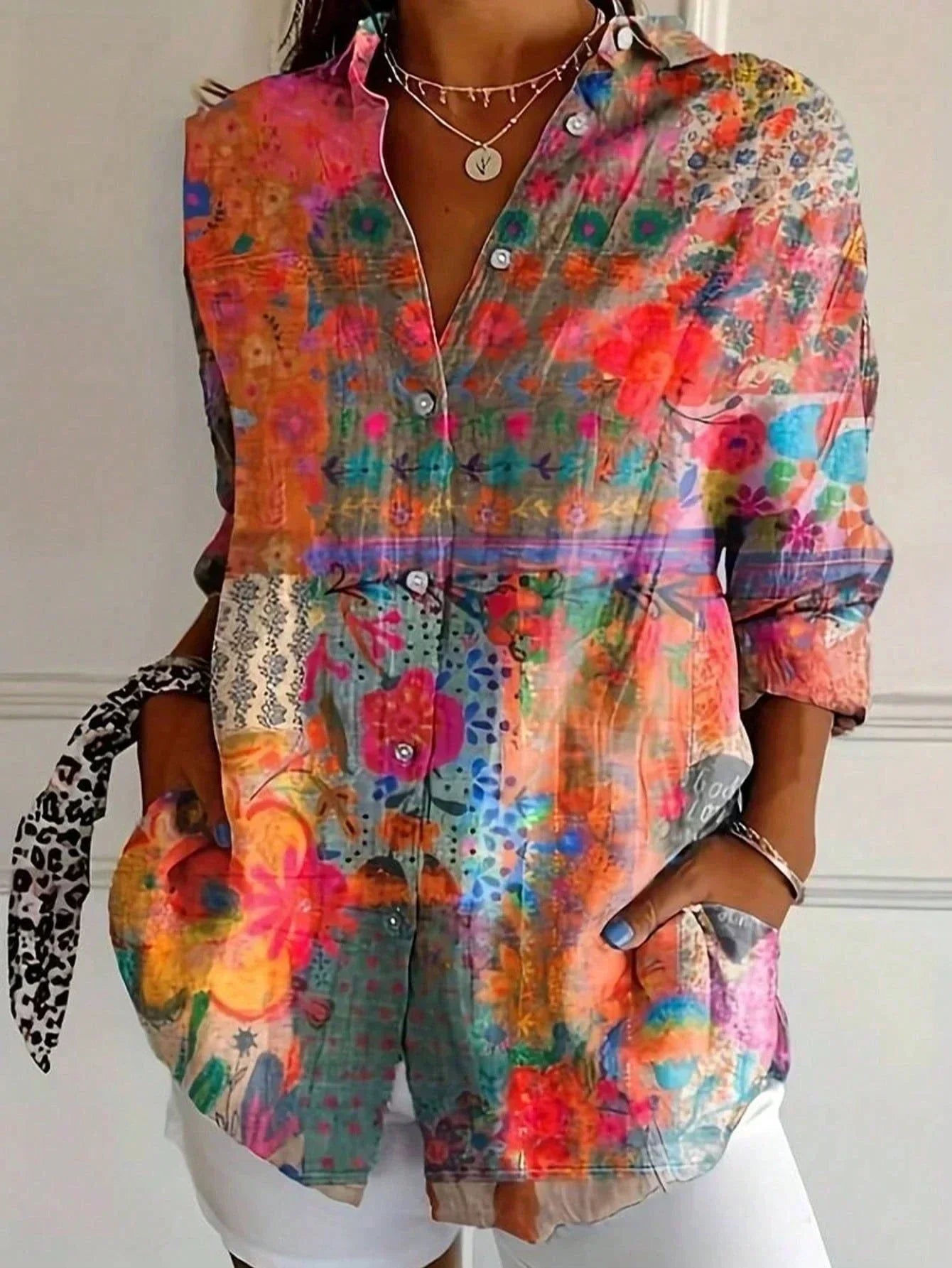 The Athletics Society | Women's Relaxed Floral Button-Up Shirt - 4