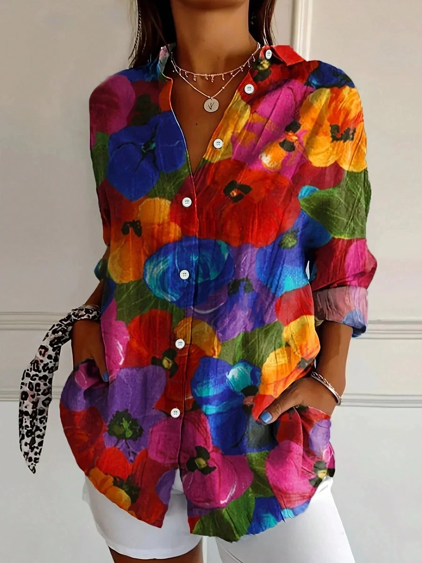 The Athletics Society | Women's Relaxed Floral Button-Up Shirt - 8
