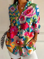 The Athletics Society | Women's Relaxed Floral Button-Up Shirt - 7