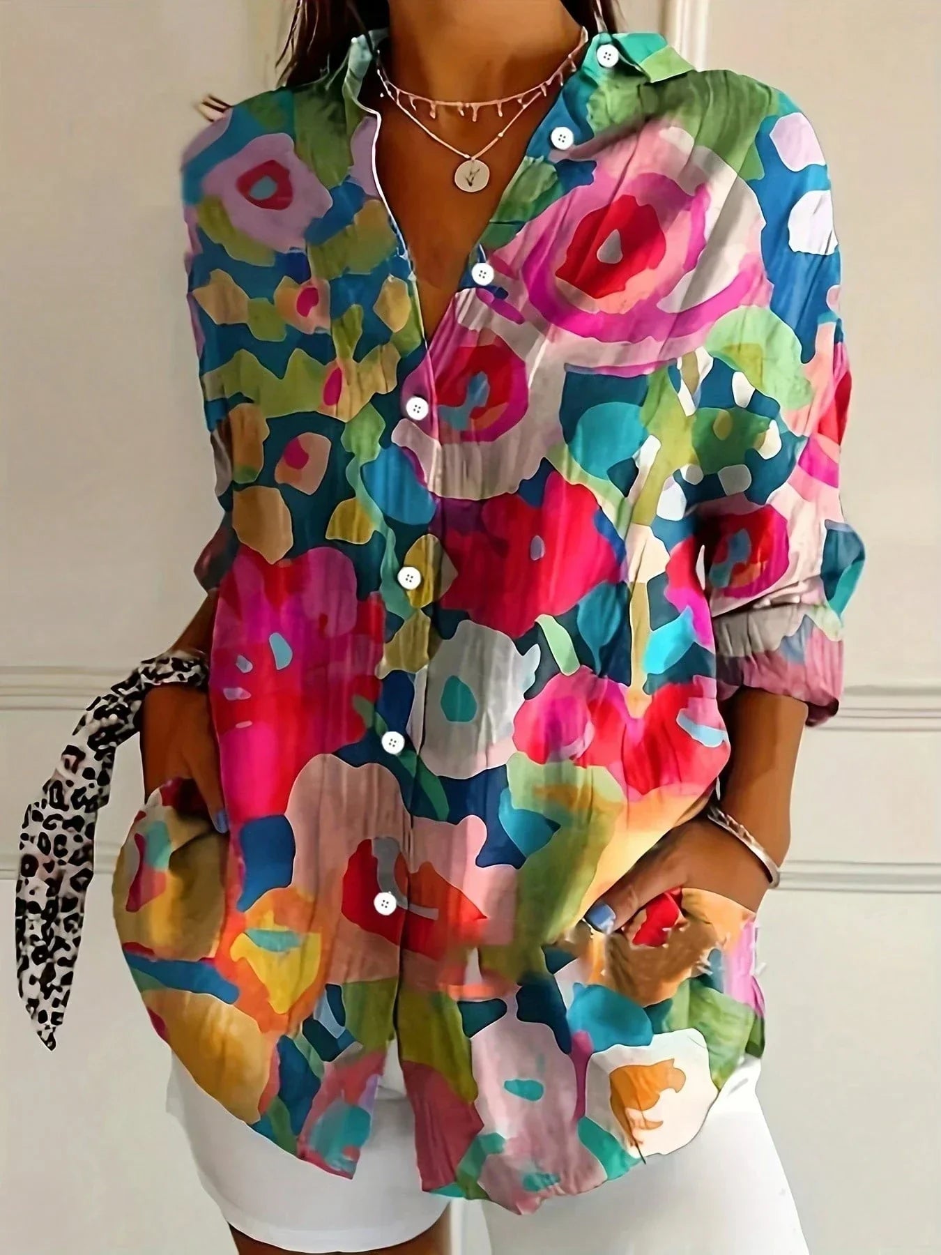 The Athletics Society | Women's Relaxed Floral Button-Up Shirt - 7