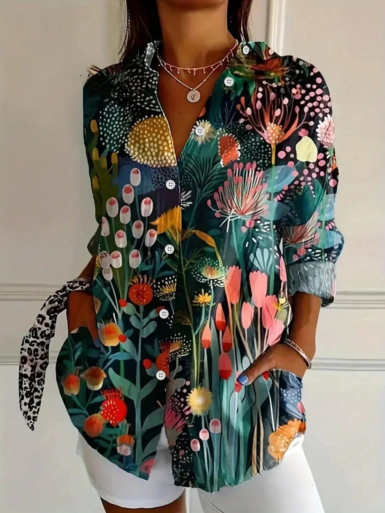 The Athletics Society | Women's Relaxed Floral Button-Up Shirt - 5